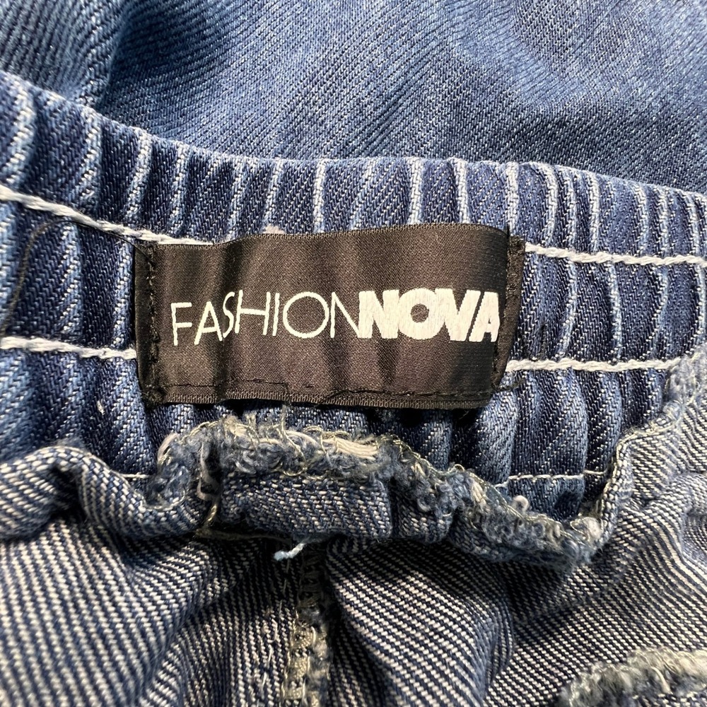 Fashion Nova Extra Flared Wide Leg Pants Women XL Blue Lyocell Denim Drawstring - Picture 4 of 11